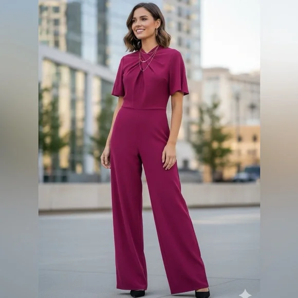 Ivy Blu Flutter Short Sleeve Twist Neck Jumpsuit. Size 10 - Picture 1 of 12